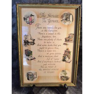 Vintage 1941 "The House Is Yours" Framed Poem With Illustrated Decor